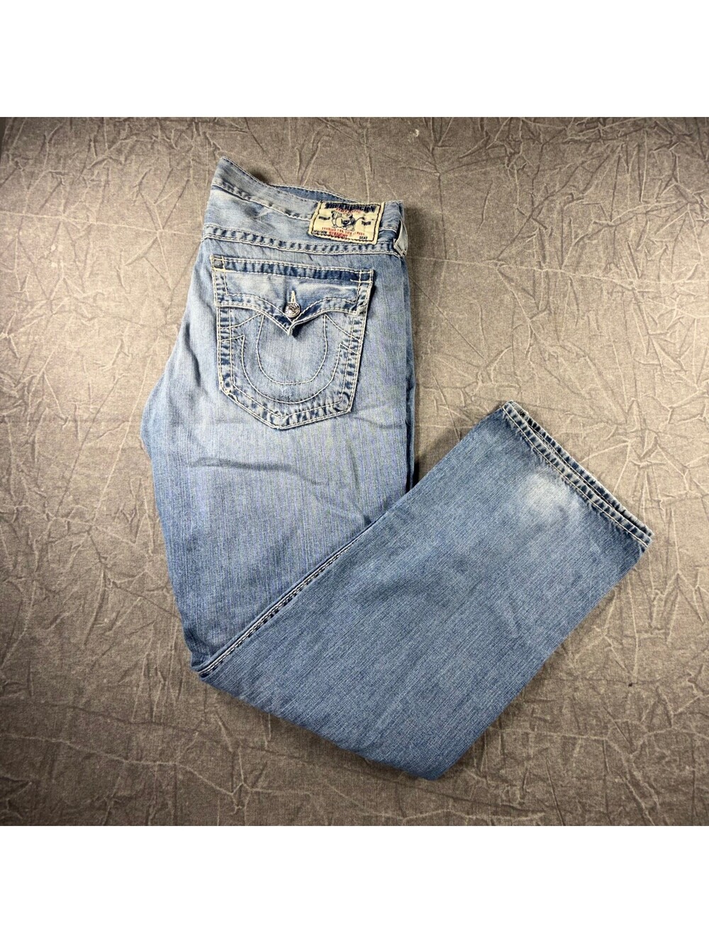 True Religion Section Straight Flap Pocket Y2K Mens 40 Light Wash Jeans